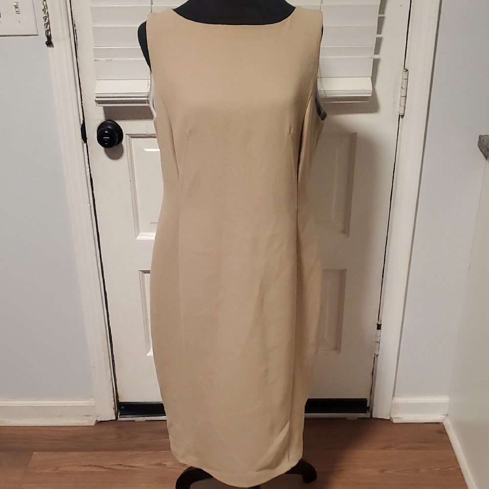 Iris Setlakwe Sleeveless Beige Midi Sheath Dress